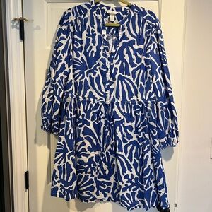 H&M Blue and White Patterned Dress